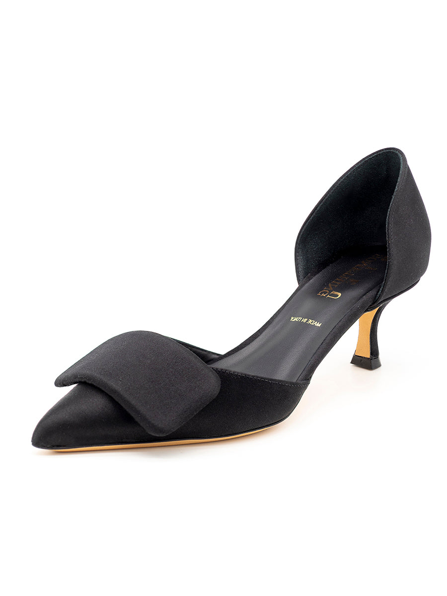 Black satin shop kitten heel shoes