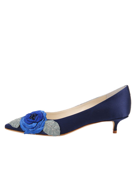 Navy peep toe kitten heel shoes hot sale