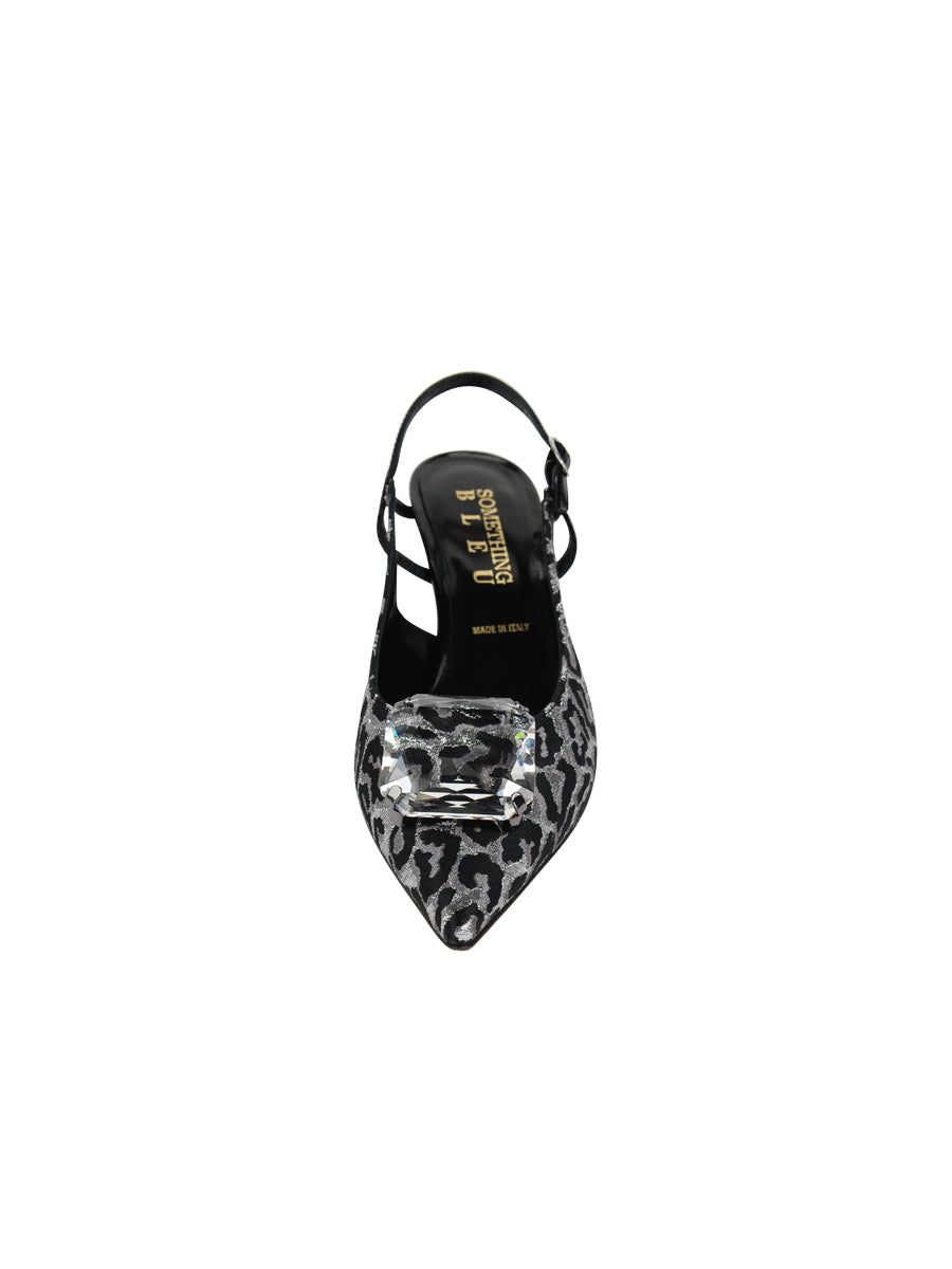 Womens Silver Black Cheetah Fabric Norton Pointed Toe Slingback 4